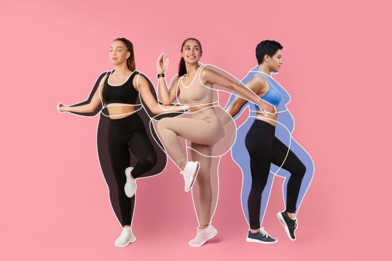 Tri vitke ženske v narisani silhueti debelosti