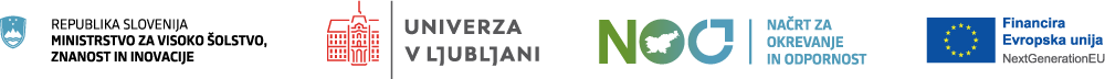 Logotipi ustanov: Ministrstvo za visoko šolstvo in znanost, Univerza v Ljubljani, Načrt za okrevanje in odpornost, Financira EU - NextGenerationEU