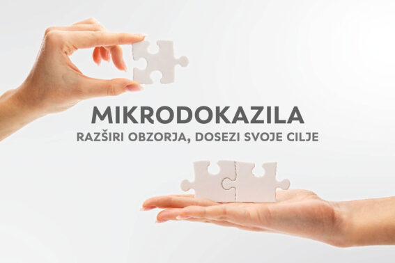 dve roki z belima koščkoma sestavljanke in napis: "Mikrodokazila - razširi obzorja, dosezi svoje cilje"