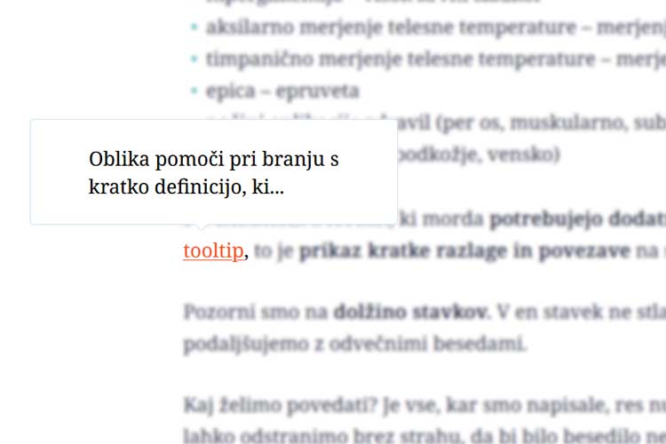 Tooltip: prikaz delovanja slovarja v balončku