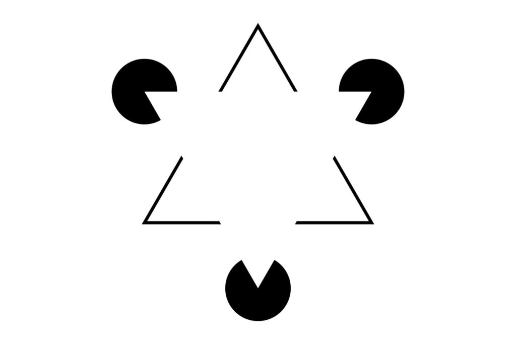 Kanizsajevi trikotniki, dva nasprotno obrnjena trikotnika en na drugem, vrhnji ima na stičiščih temne kroge