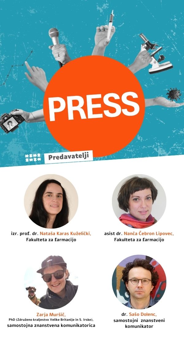 grafična oprema s sliko podkasterjev in predavateljev